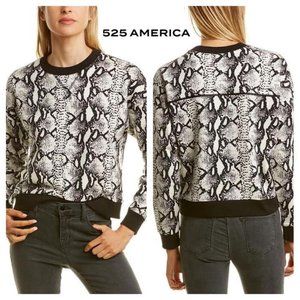 NWT $98 525 AMERICA Snake Python Print Pullover Cropped Sweatshirt Black & Cream